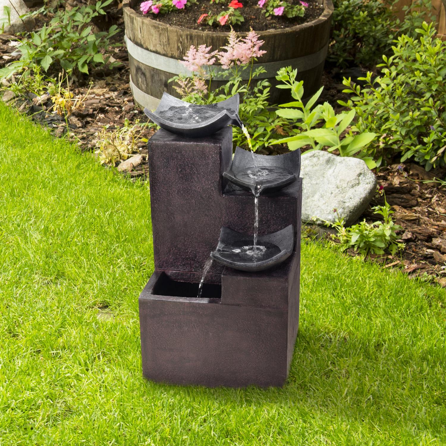 Teamson Home Outdoor Stone-Look 4-Tier Floor Fountain, Rusted Finish, Weatherproof, Zen Garden Decor