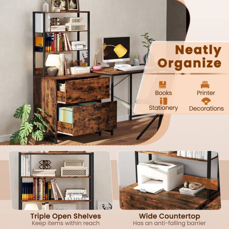 Letter Size Lateral File Cabinet with Lock and Bookshelf