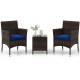 3 Pieces Outdoor Conversation Set with Cushioned Seat and Glass Tabletop