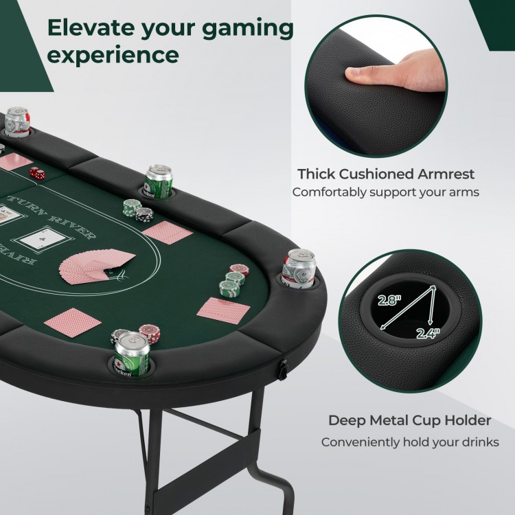 72 Inch Foldable Poker Table for 8 Players Portable Oval Card Board Game Table