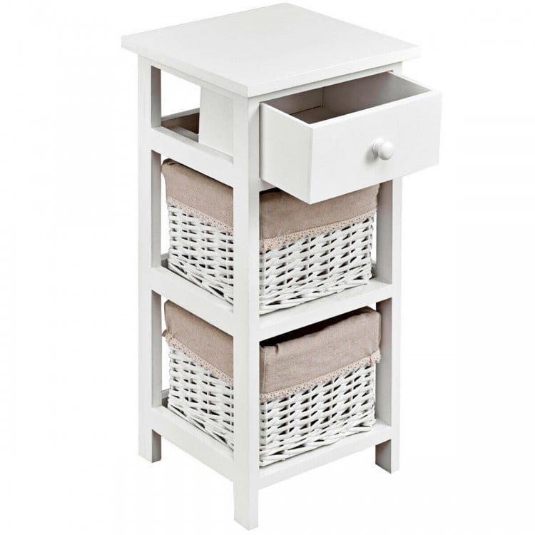 2 Pieces Bedroom Bedside End Table with Drawer Baskets