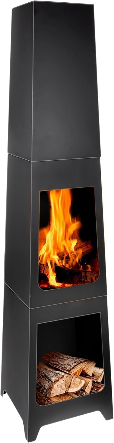 BBQ Collection Terrasseovn med skorsten - havepejs med radiobeskyttelse - pejs til haven eller terrassen - kulstofstål terrasseovn