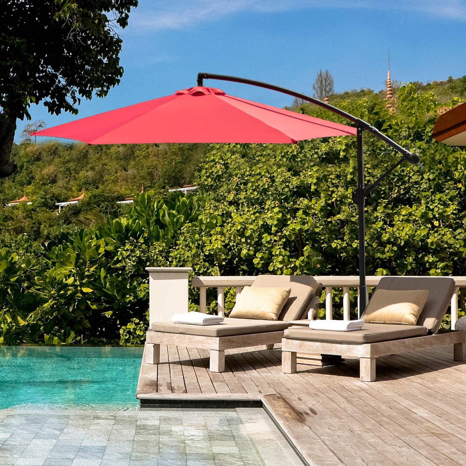 Vineego 10 FT Red Offset Cantilever Patio Umbrella, Adjustable Tilt, UV & Water Resistant