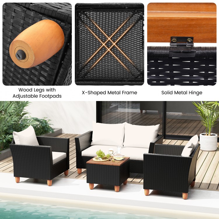 4 Pieces Outdoor Conversation Set with Storage Coffee Table