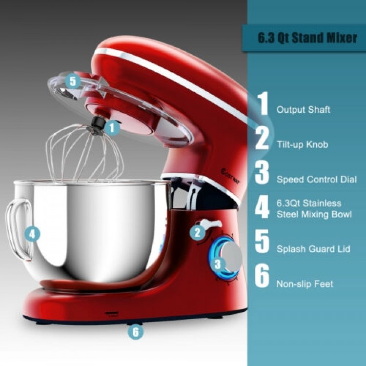 6.3 Quart Tilt-Head Food Stand Mixer 6 Speed 660W