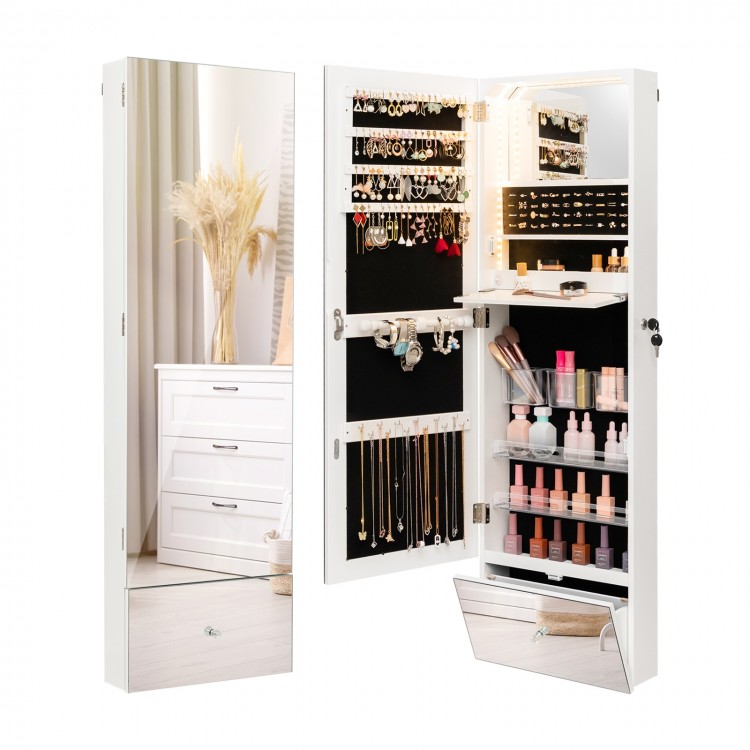 Wall Mounted Jewelry Armoire Organizer with Full-Length Frameless Mirror