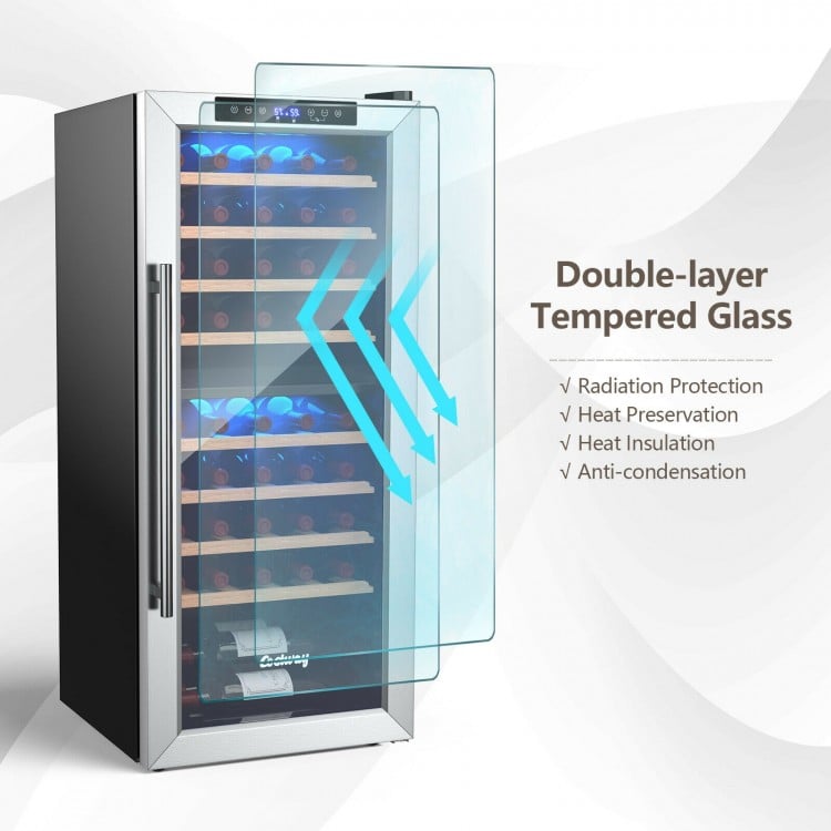 43 Bottle Wine Cooler Refrigerator Dual Zone Temperature Control with 8 Shelves