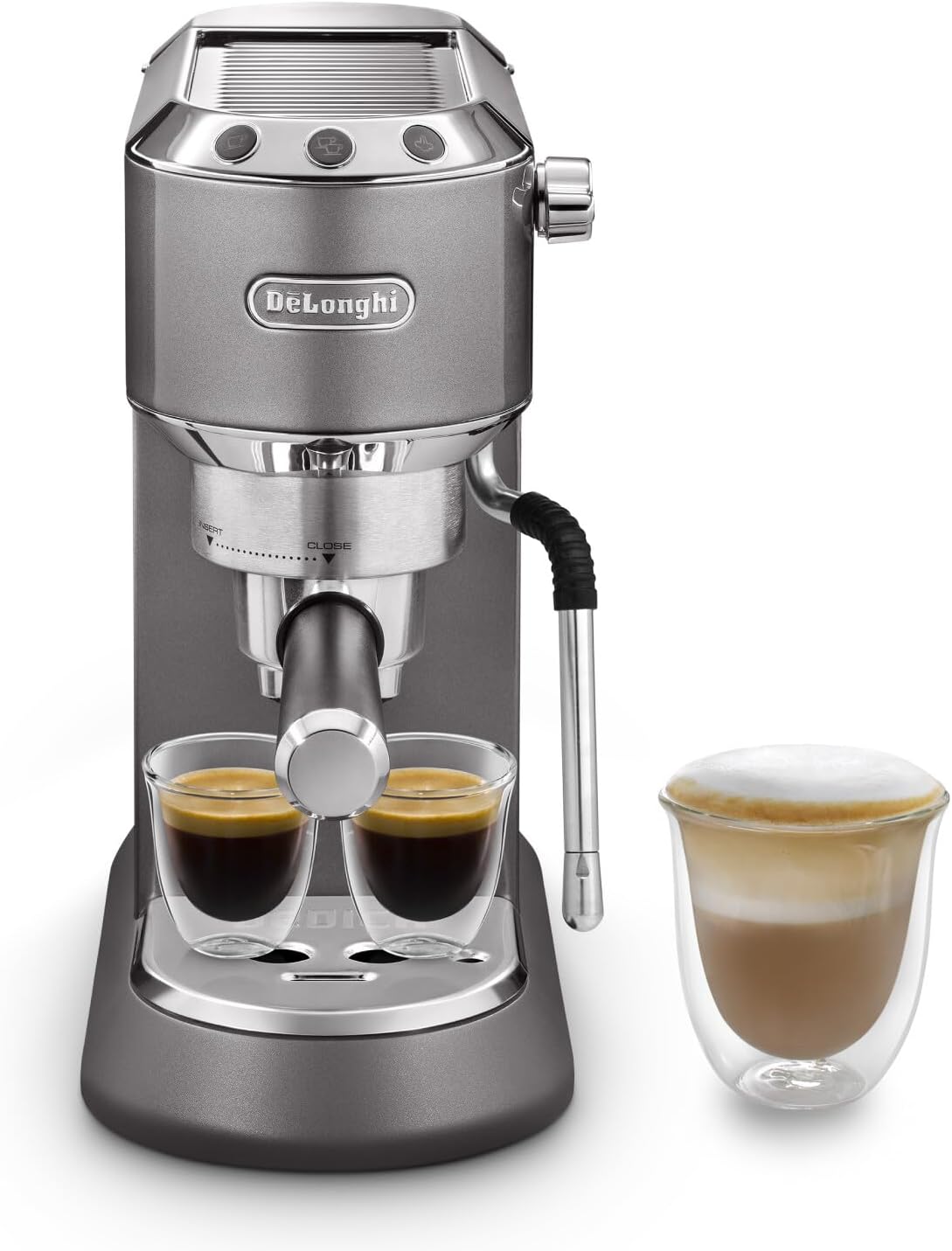 De'Longhi Dedica Style EC 685.B - Espresso skærm bærer, espressomaskine med professionel mælkeskummer, kun 15 cm bred, til kaffepulver eller ESE puder, 1 l vandtank, sort