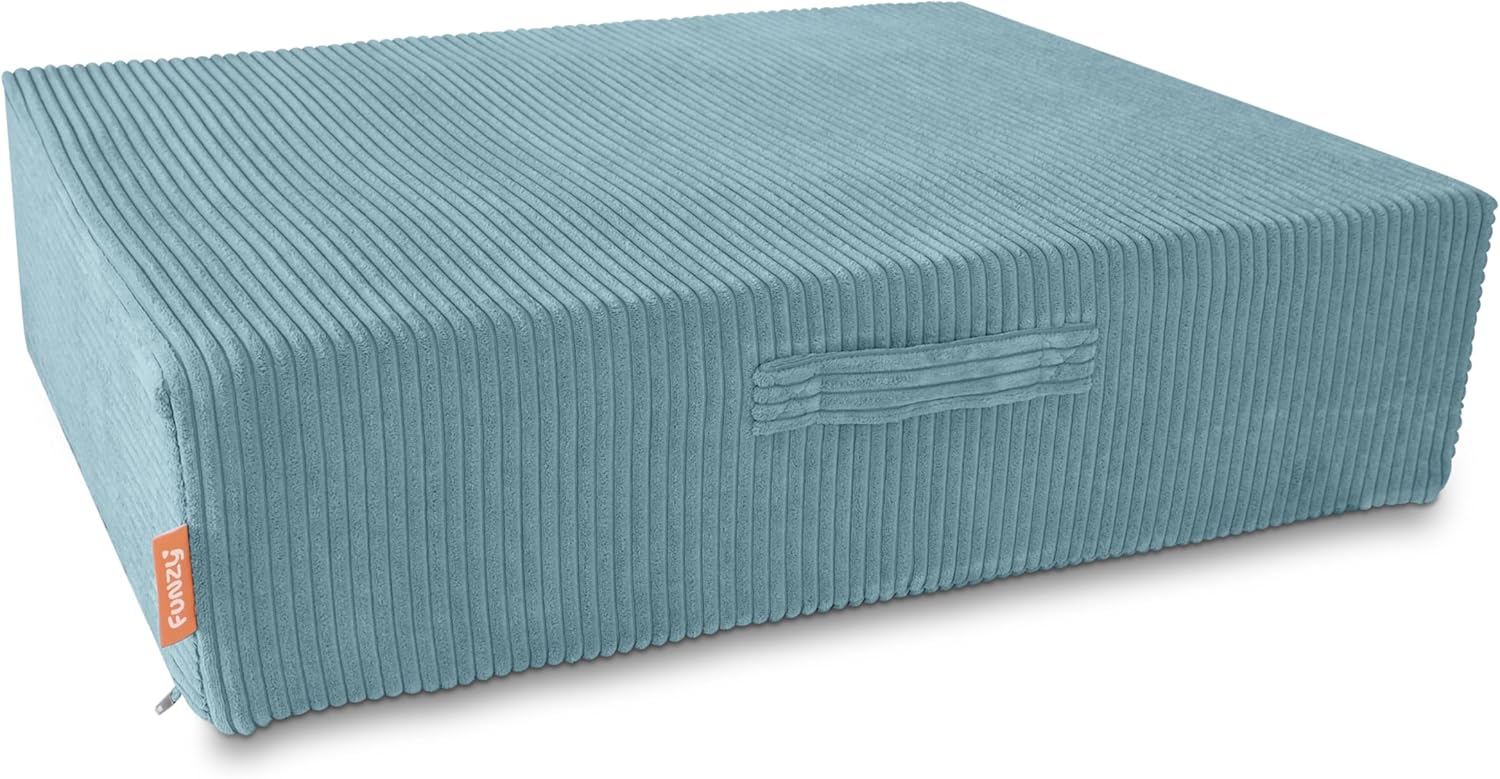 Funzy Pyntepuder til børn - hoppemadras med lommefjederkerne, sikker & lydløs hoppesjov, snorbetræk, vaskbart & forureningsfri, til motorik og bevægelse, ledning kirsebærblomst pink, 85 x 65 x 21 cm