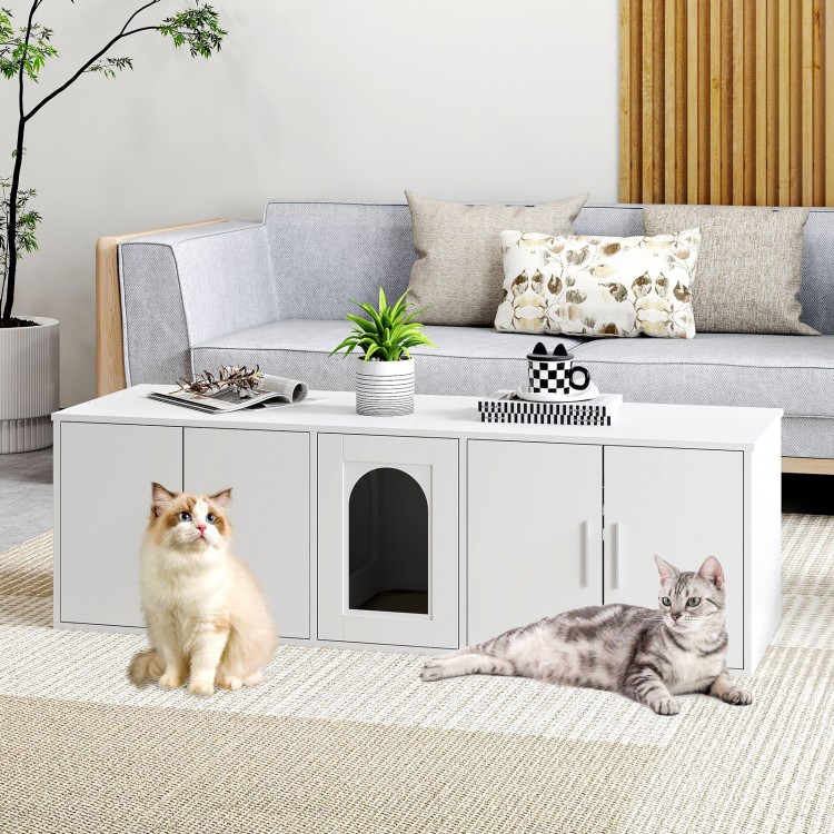 Cat Litter Box Enclosure for 2 Cats with Double Rooms and Sisal Scratching Mat