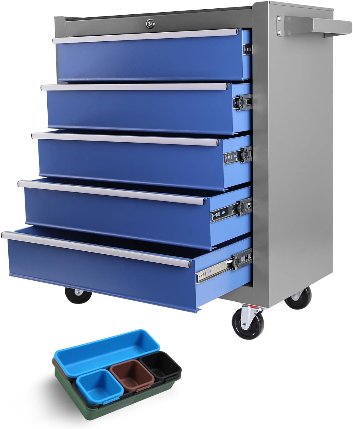 Fitenlor Werkzeugkasten, 2-in-1-Werkzeugkästen mit 8 Schubladen, Werkzeugwagen mit 7 Organizer-Tabletts, Trennwand-Set und Rollen, großer Rollwerkzeugkasten-Organizer für Garage, Werkstatt,