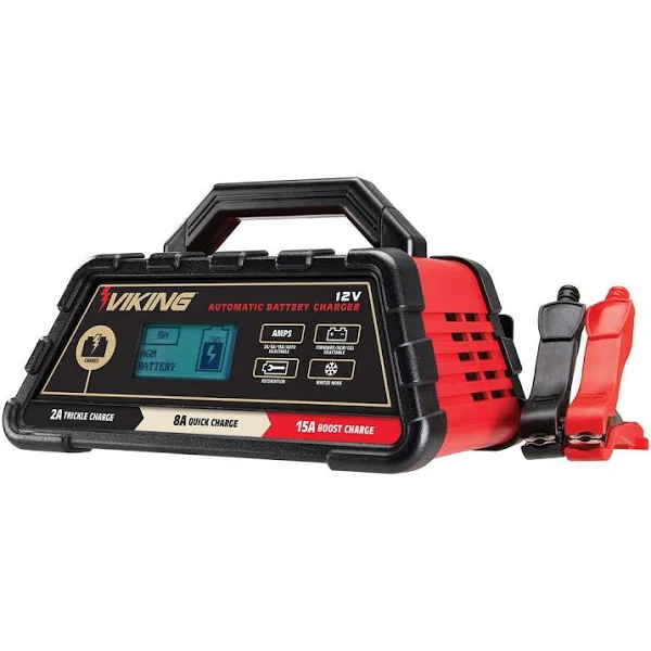 Viking Automatic Battery Charger 2/8/15 Amp – Microprocessor Controlled for 12V Lead Acid Batteries