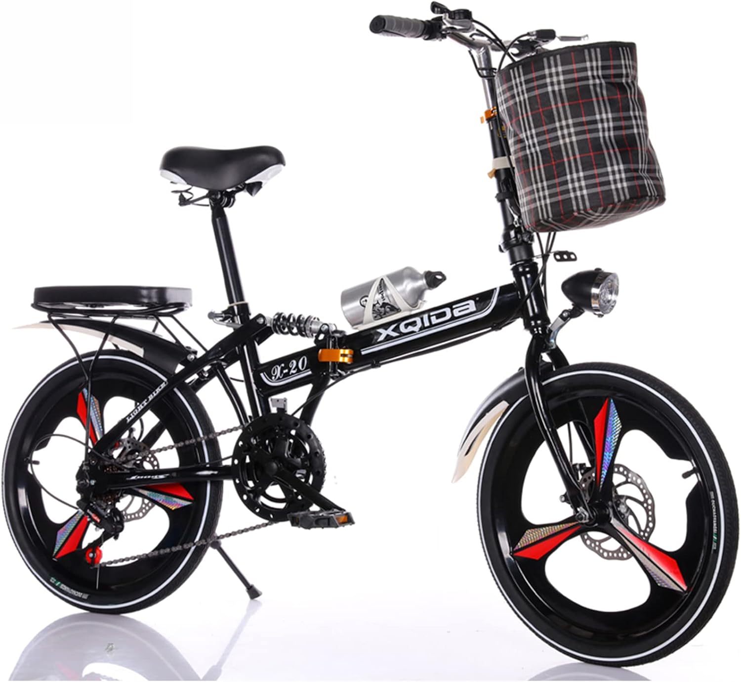 Klaphjul 20 tommer voksne mænd og kvinder teenagere, dobbelt stødabsorbering for og bag 6 variable hastigheder dobbelt skivebremse håndtag sædehøjde justerbar,Gaver: 10 cykeltilbehør .