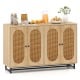 50 Inch Buffet Sideboard Cabinet with 4 Rattan Doors and Adjustable Shelves
