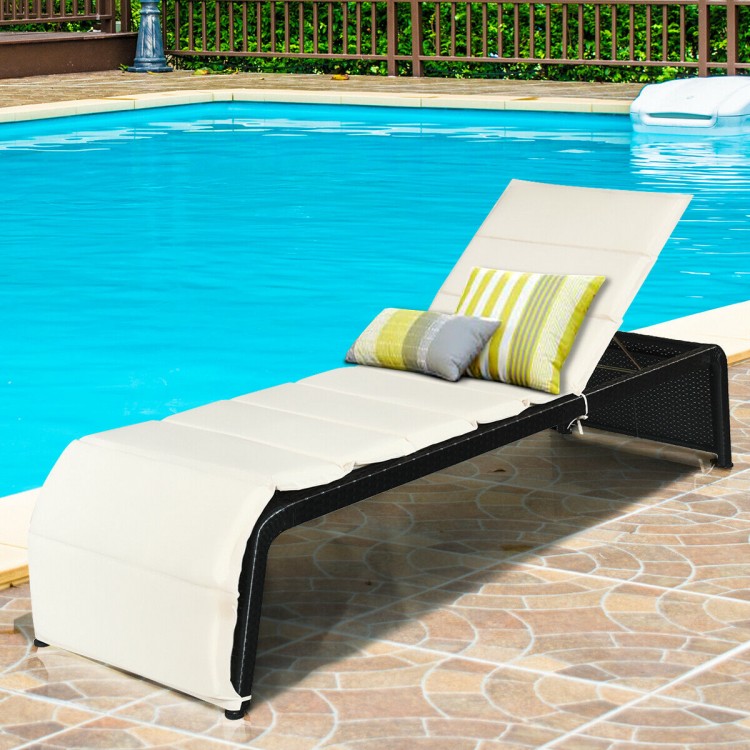 Adjustable Patio Rattan Lounge Chair with Cushioned