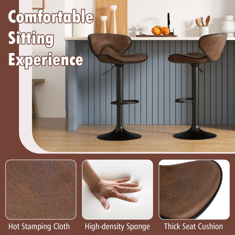 Set of 2 Adjustable Bar Stools Swivel Bar Chairs Pub Kitchen