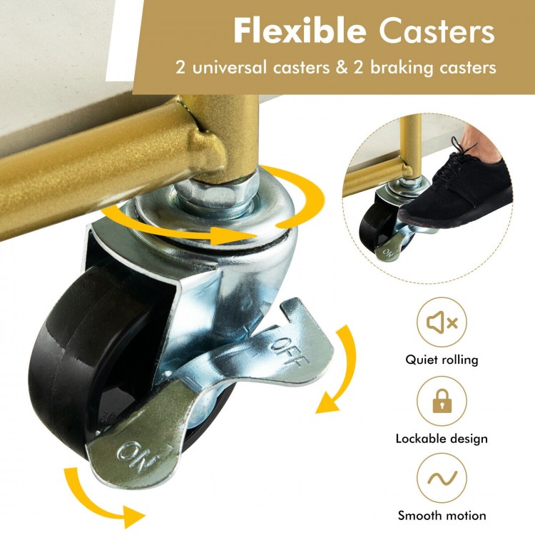 3-Tier Metal Kitchen Storage Serving Cart Trolley with Marble Tabletop and Handles