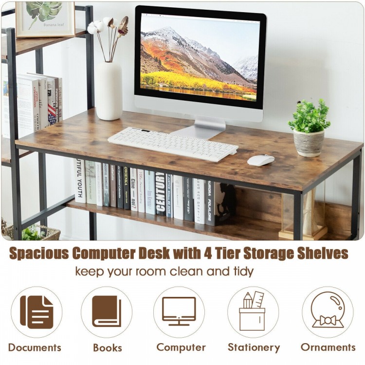 59-Inch Computer Desk Home Office Workstation with 4-Tier Storage Shelves