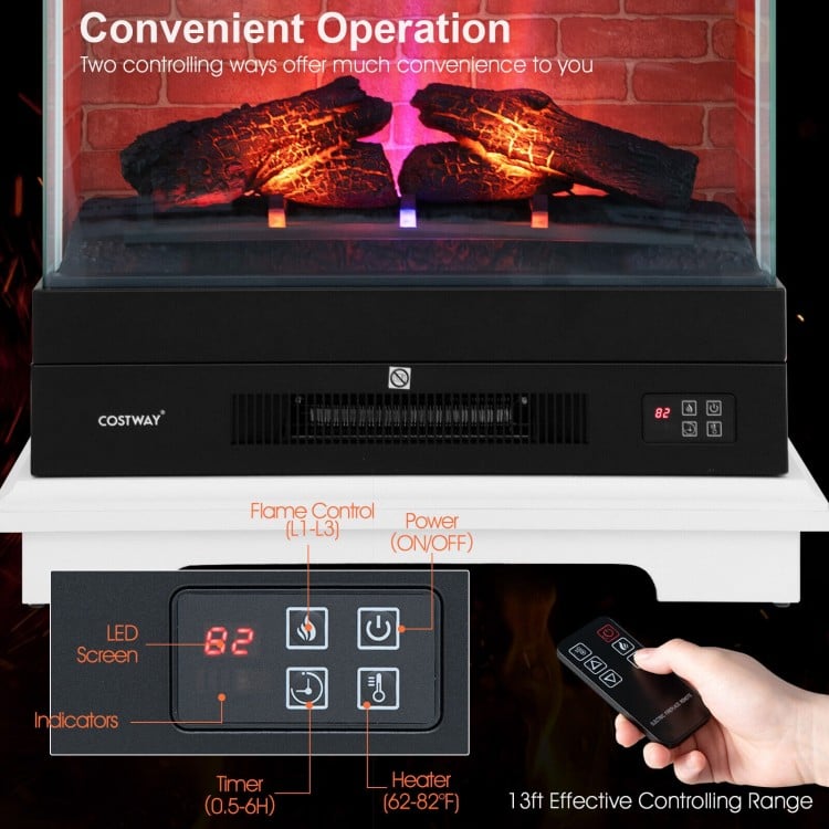 27 Inch Freestanding Electric Fireplace with 3-Level Vivid Flame Thermostat