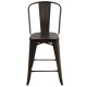 Set of 4 Industrial Metal Counter Stool Dining Chairs with Removable Backrest