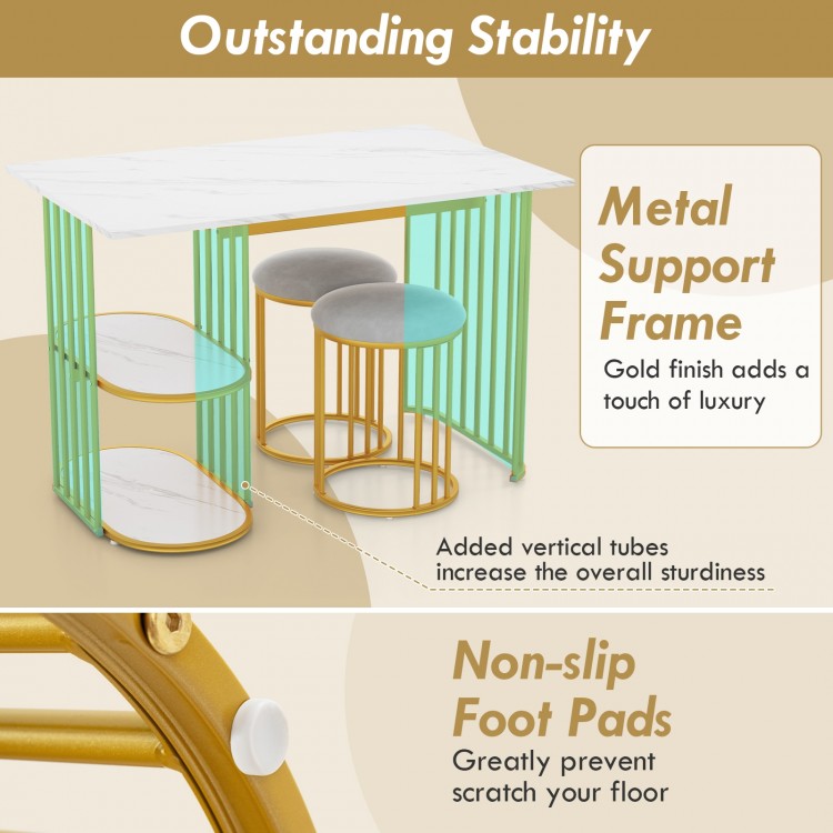 Rectangular Dining Table Set for 2 with 2-tier Storage Shelf for Small Space Dining Room