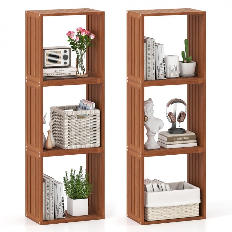 3 Cube Bookcases Solid Wood Stacking Storage Organizers with Open Slatted Design