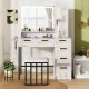 Makeup Vanity Dressing Table and Stool Set with Lights and Charging Station