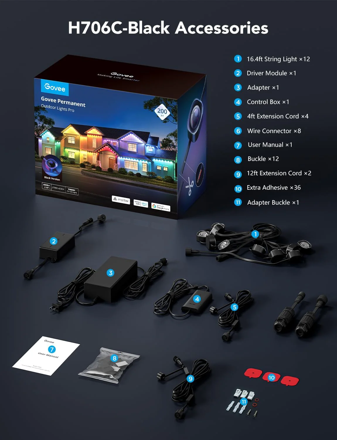 Govee Permanent Outdoor Lights Pro, 100ft with 60 RGBIC LED Lights for Daily and Accent Lighting, 75 Scene Modes for Halloween, IP67 Waterproof, Works with Alexa, Google Assistant, Matter, White