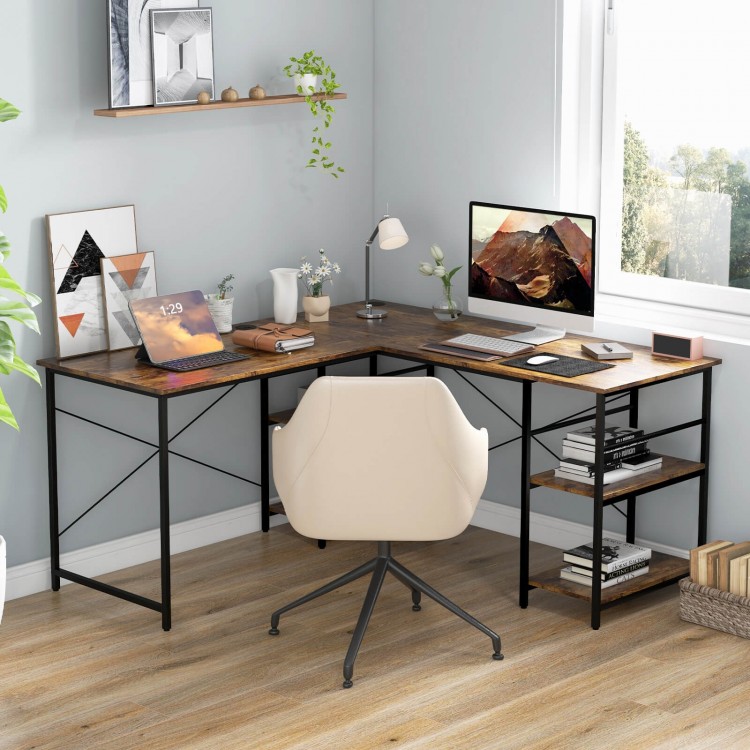 L-Shaped Computer Desk with 4 Storage Shelves