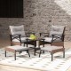 5 Pieces Wicker Patio Furniture Set Ottomans and Cushions and 2-Tier Tempered Glass Side Table