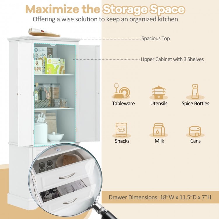 62 Inch Freestanding Bathroom Cabinet with Adjustable Shelves and 2 Drawers