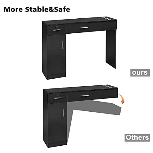 OmySalon Barber Station Black – Wall Mount Hair Styling Unit with Storage, 2 Drawers, 1 Cabinet, 3 Shelves