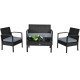 4 Pieces Patio Rattan Cushioned Furniture Set with Lounger and Table