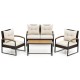 4 Pieces Patio Conversation Set with Acacia Wood Armrests and Tabletop and Cushions