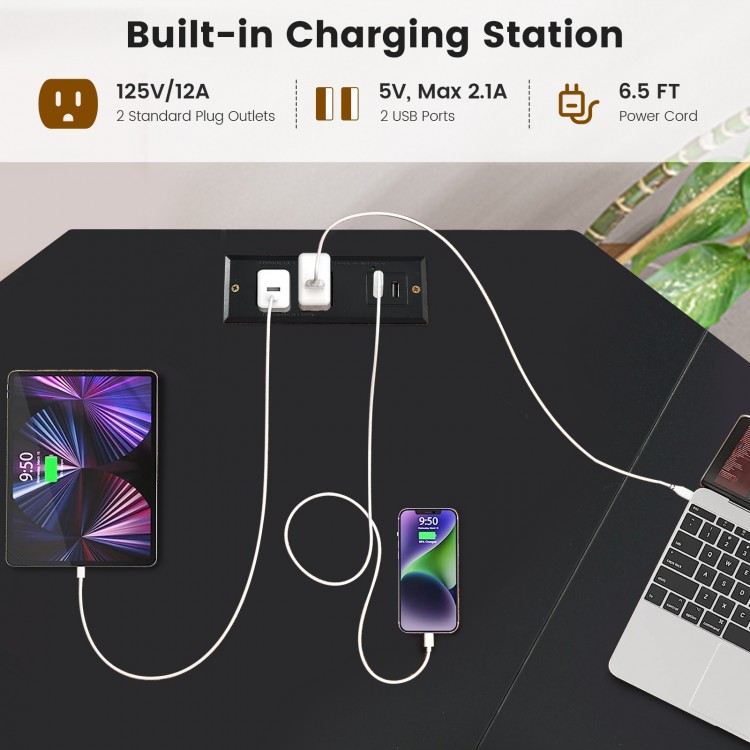 L-Shaped Computer Desk with CPU Stand Power Outlets and USB Ports