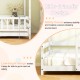 Twin Size Kids House Bed Wooden Floor Bed with Roof and Full-length Safety Guardrail