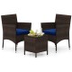 3 Pieces Outdoor Conversation Set with Cushioned Seat and Glass Tabletop