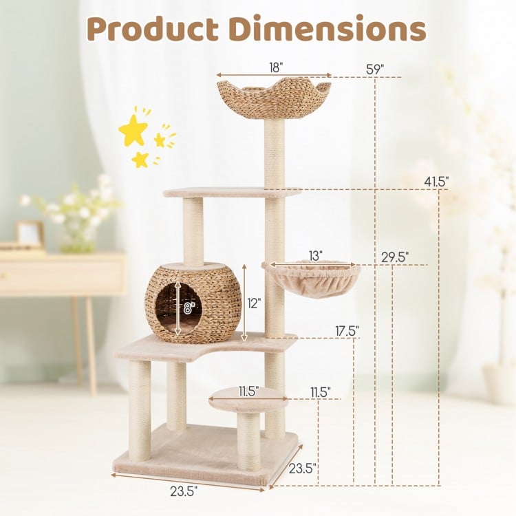 5-Layer Climbing Cat Tree with Sisal Scratching Posts and Washable Cushions