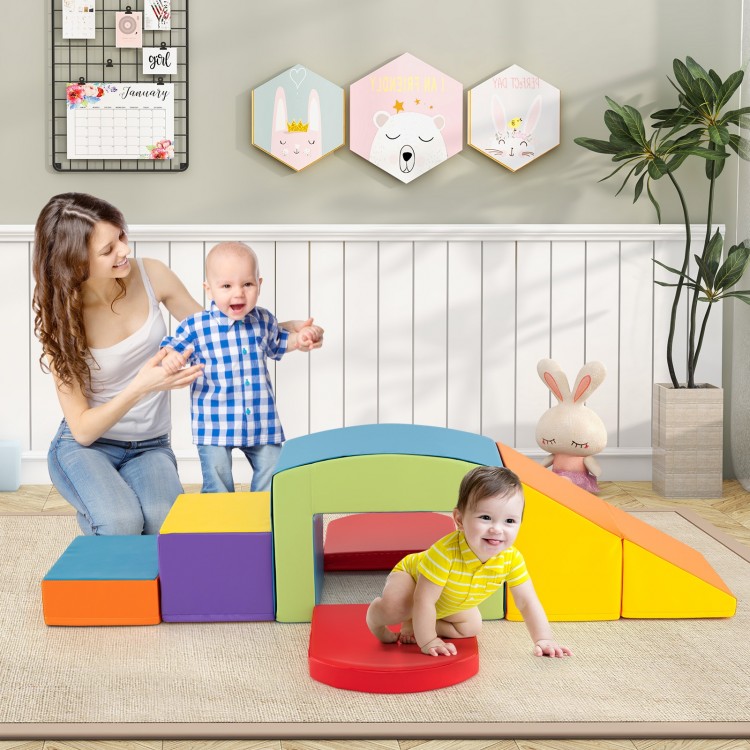 6 Pieces Foam Climbing Blocks Soft Play Climbing for Toddlers with Tunnel