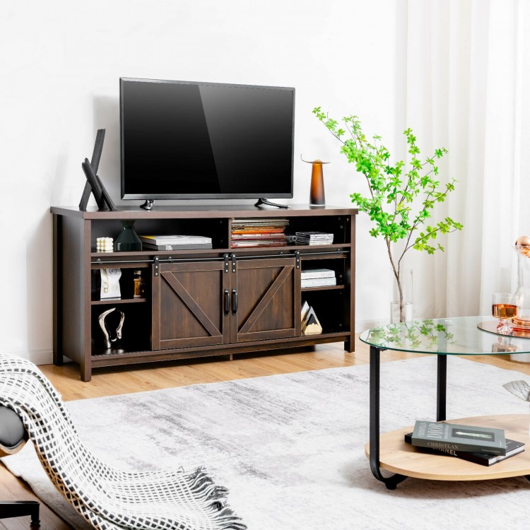 59 Inch Sliding Barn Door TV Stand with Adjustable Shelves for TVs up to 65 Inch