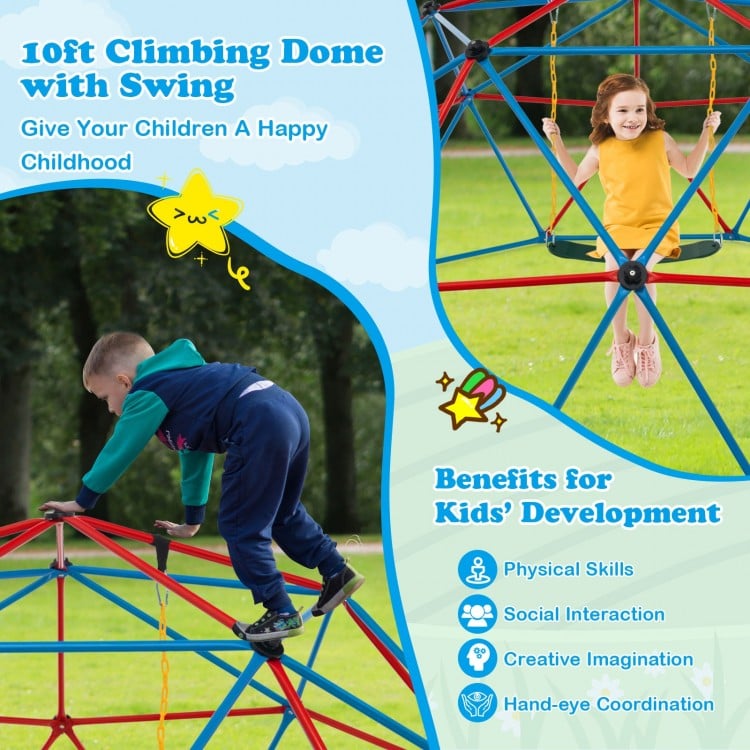 10 Feet Dome Climber with Swing and 800 Lbs Load Capacity