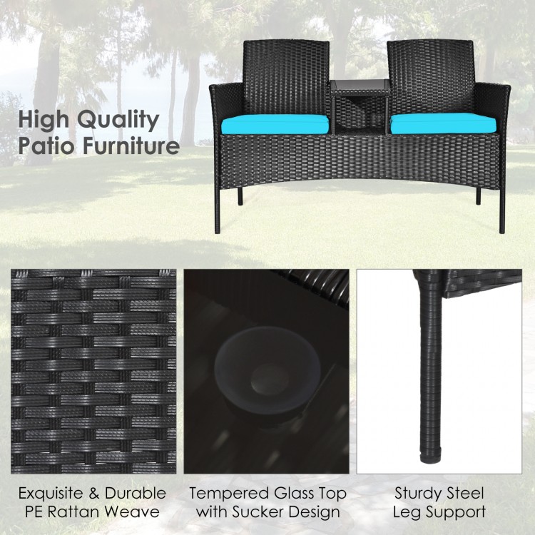 Patented Modern Patio Set with Built-in Coffee Table and Cushions