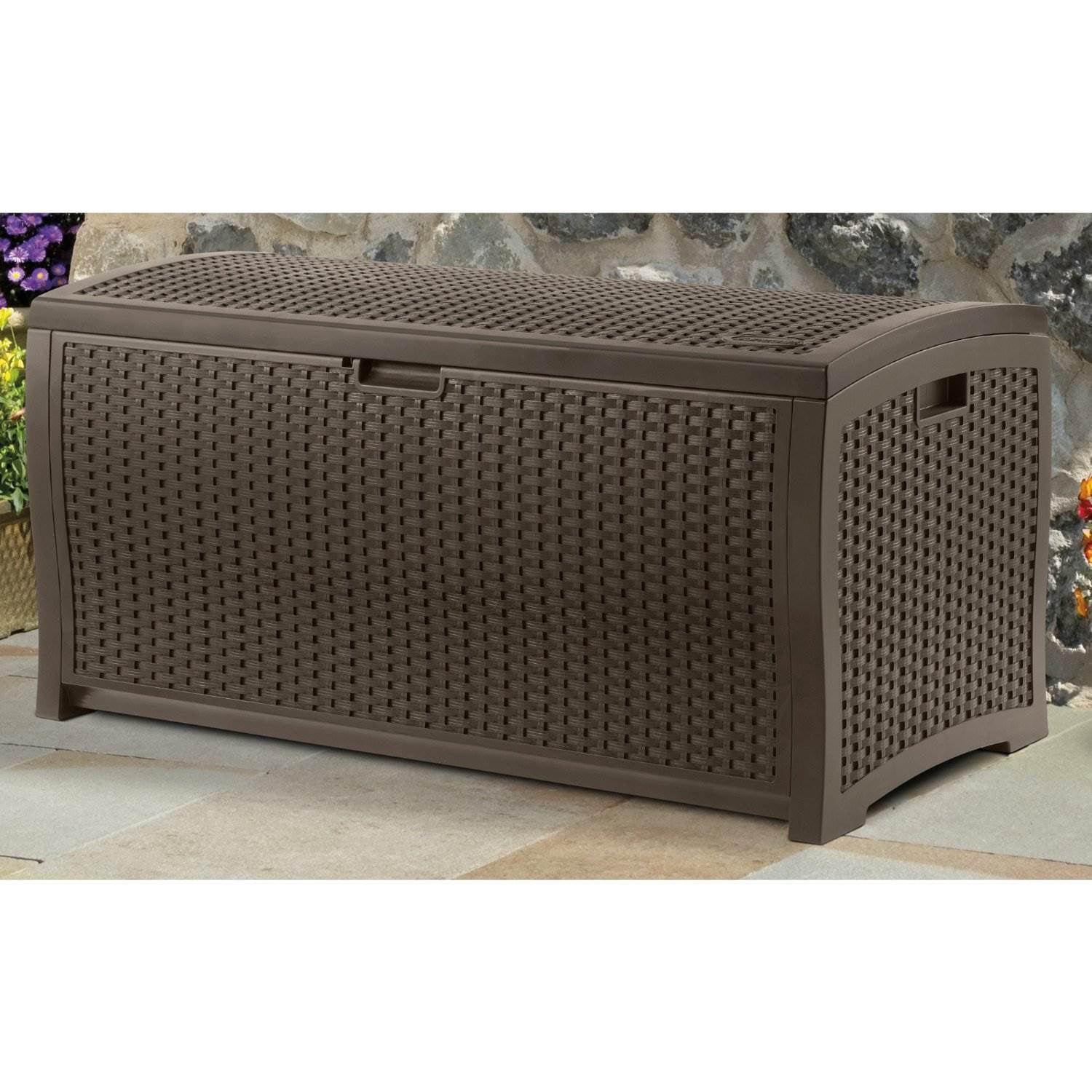 Suncast Resin 99-Gallon Deck Box, Mocha Brown, Lockable Outdoor Storage Container