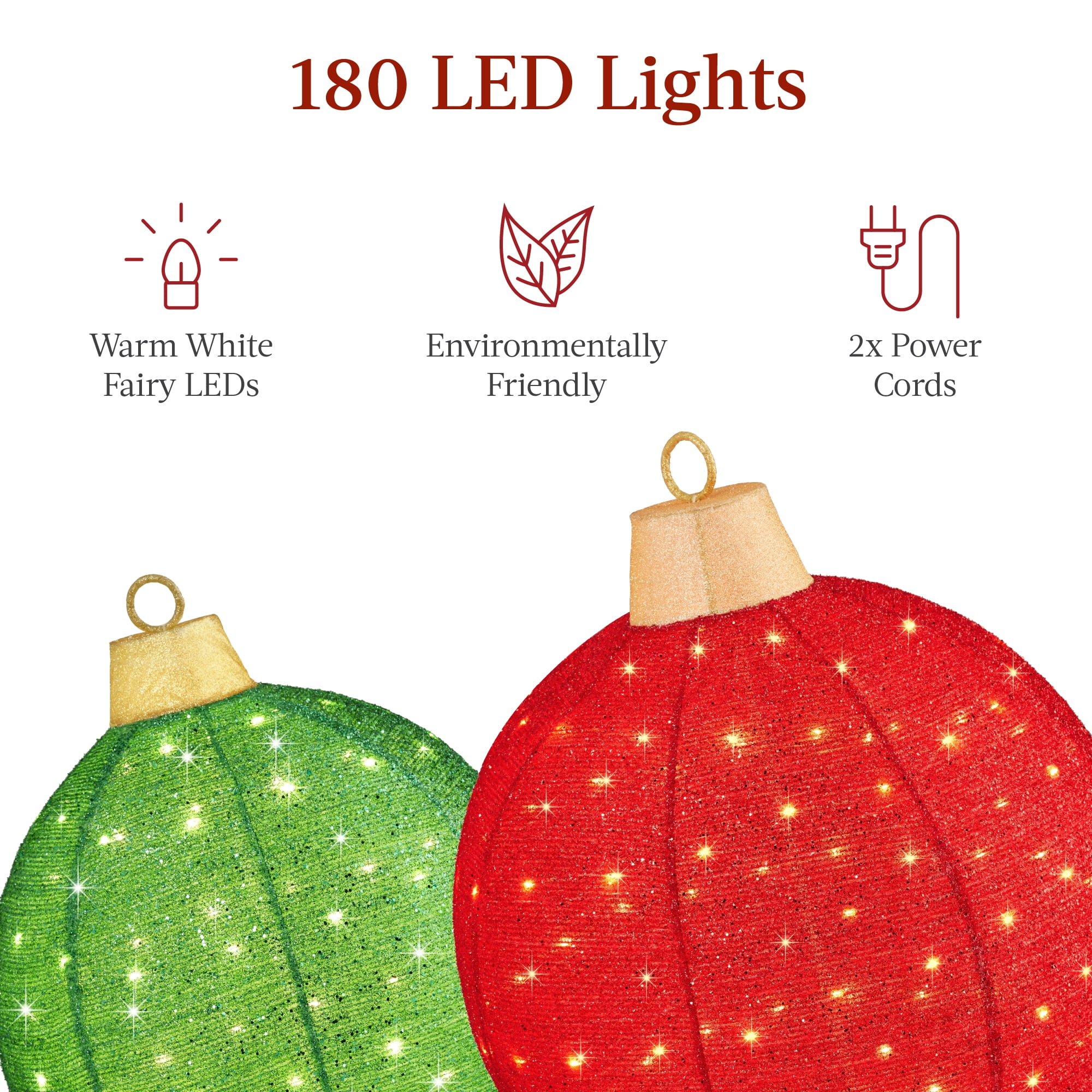Best Choice Products 2pc LED Pop-Up Christmas Ornaments, Weather-Resistant Holiday Decor, 180 Lights, Red/Green