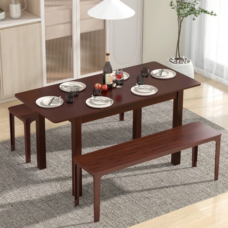 Extendable Folding Dining Table with Rubber Wood Frame and Safety Locks