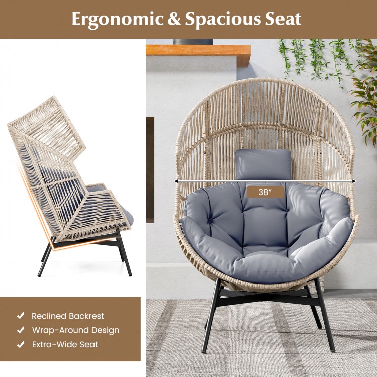 Wicker Oversized Egg Style Chair with Cushions and Headrest