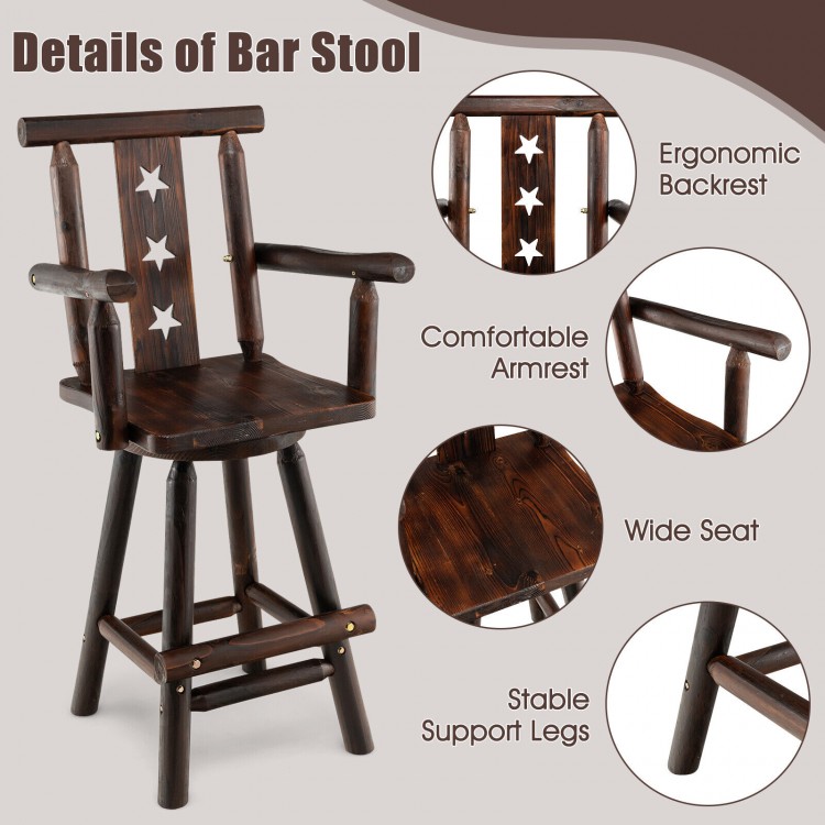 29 Inch Wooden Swivel Bar Stool with Footrest Backrest Armrest