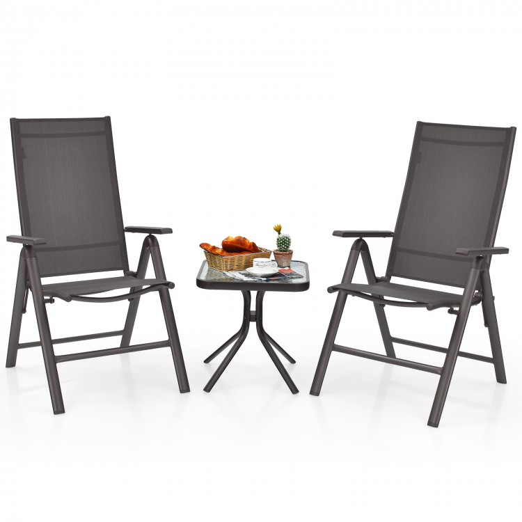 2 Pieces Patio Folding Dining Chairs Aluminium Adjustable Back