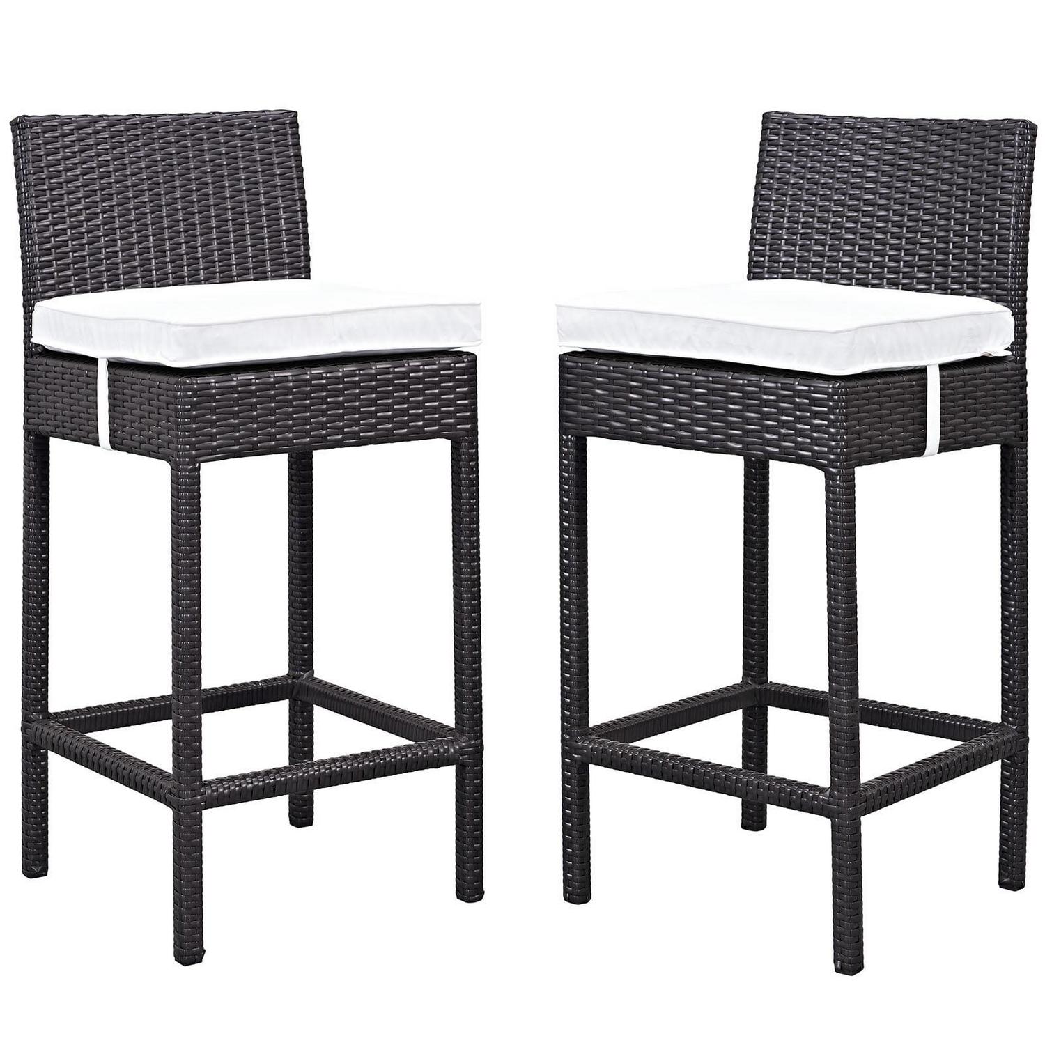 Modway Lift Bar Stool Set of 2, Espresso White Rattan, Outdoor Patio Furniture