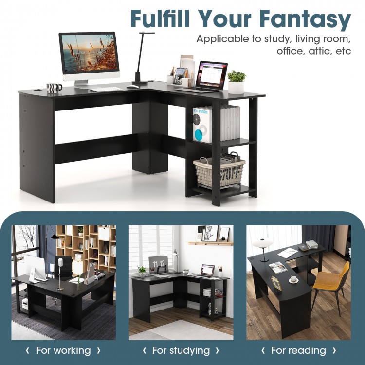 Modern L-Shaped Computer Desk with Shelves